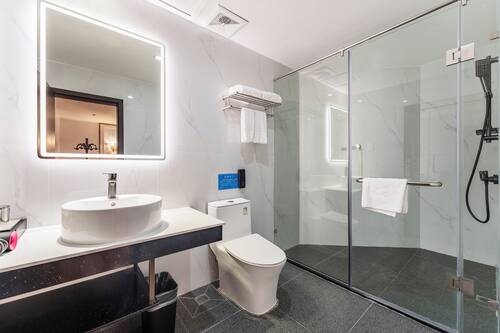 Suite Business, vista città | Bagno | Doccia, set di cortesia gratuito, asciugacapelli, pantofole