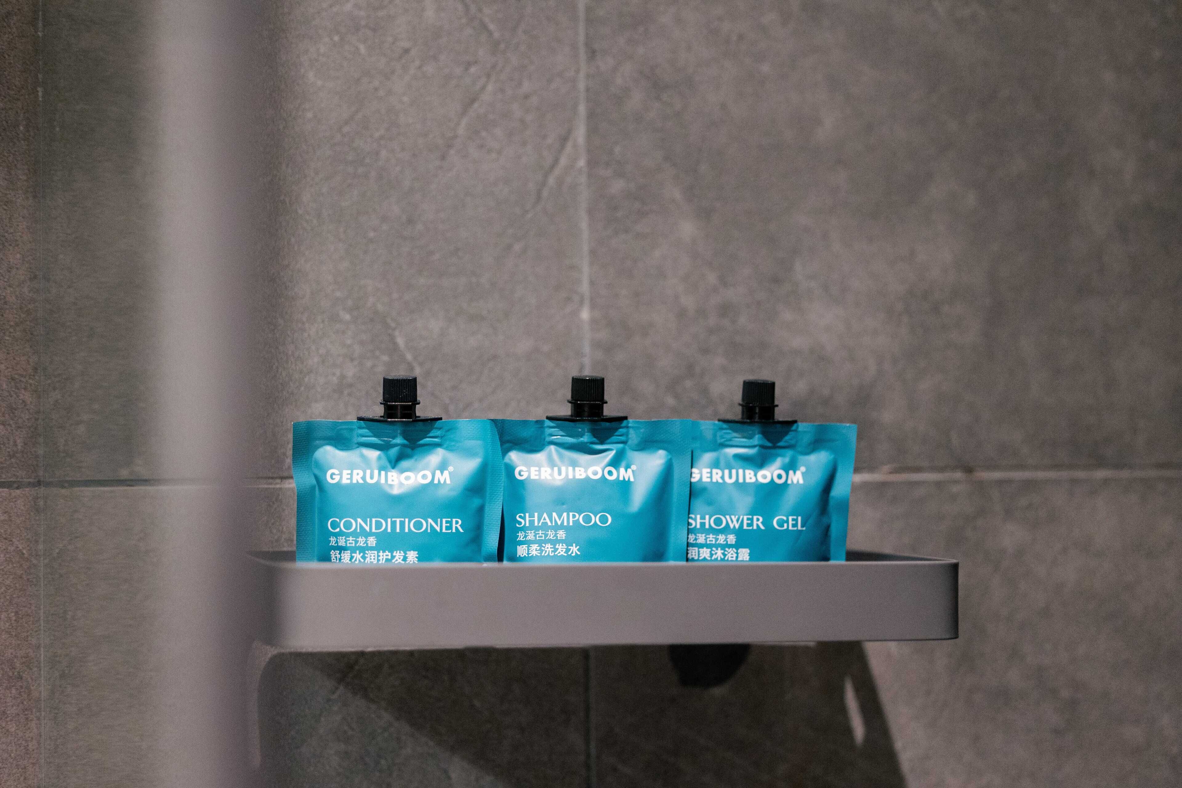 Three bottles of Geruroom products on a shelf.