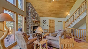 TV, fireplace, video games, DVD player