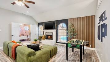 Smart TV, foosball, books