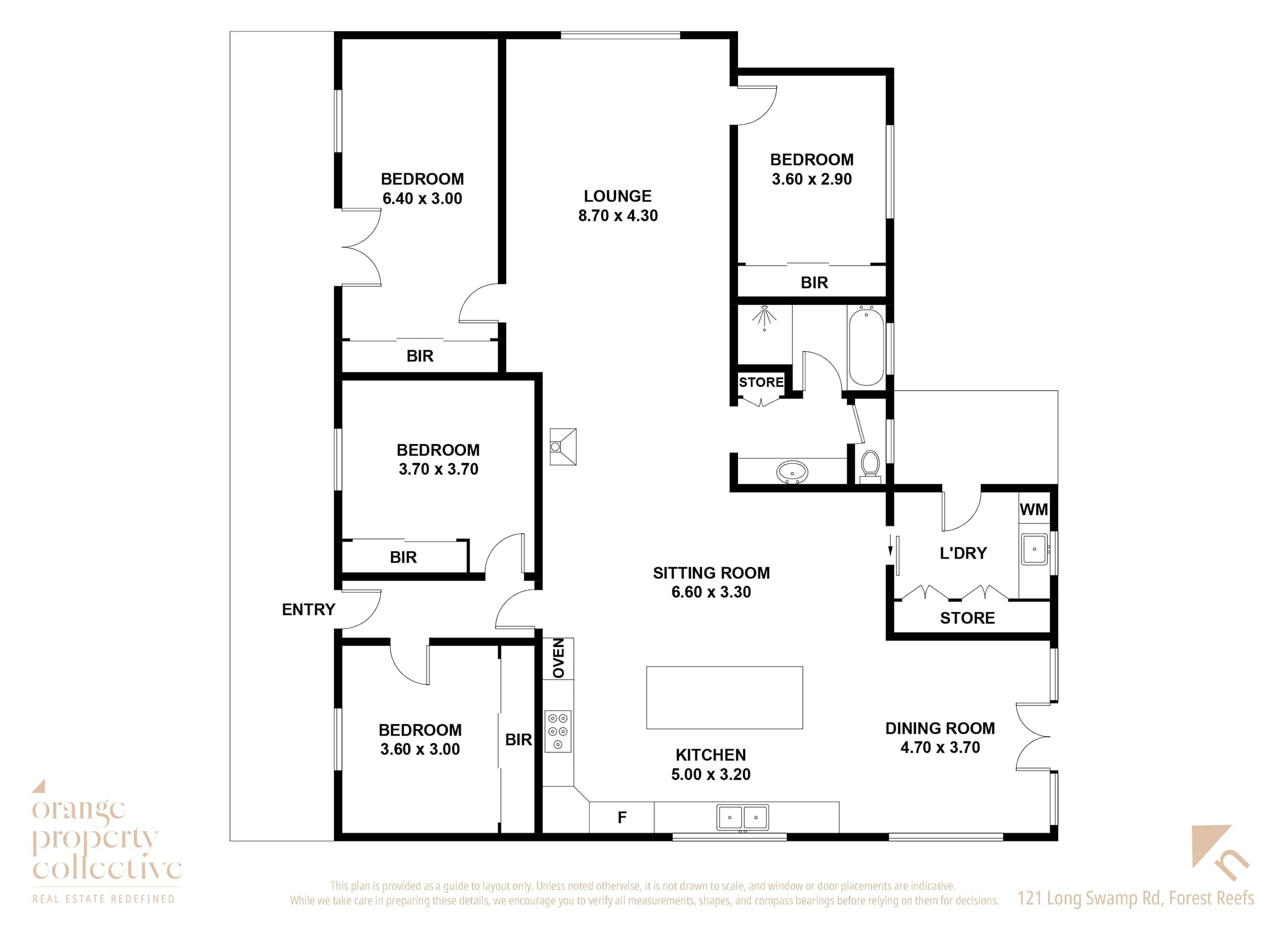 Een plattegrond van een pand met meerdere slaapkamers, een salon, een zithoek, een keuken, een eetkamer, een badkamer en een berging.