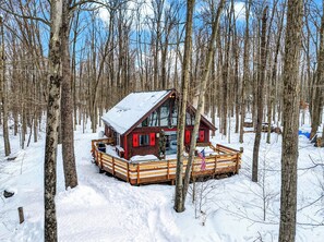 Exterior - Wooded Poconos Cabin • Fireplace + Deck + Firepit • Near Jack Frost + Kalahari (Pocono Lake)