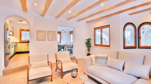 TV, fireplace - Modern villa with swimming pool and sea views in Denia 8P (Denia)