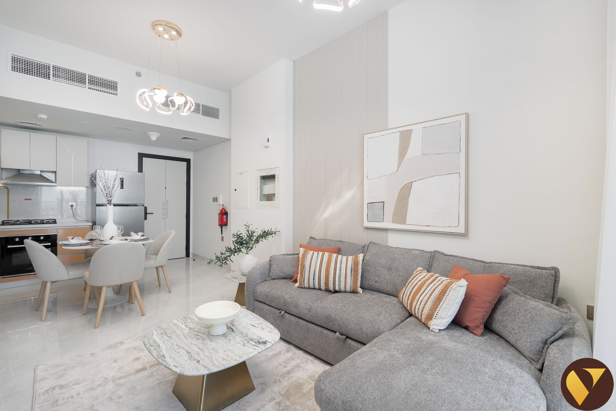 Standard Apartment, 1 King Bed with Sofa bed, Balcony, City View | Living area | 65-inch Smart TV with cable channels