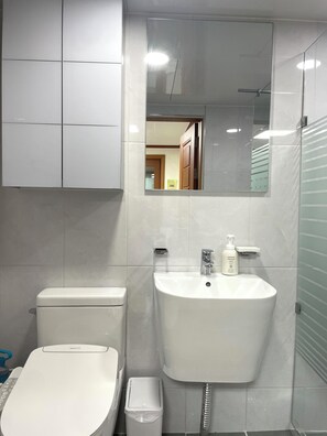 Hair dryer, towels, soap, toilet paper - Spacious 1-bedroom apartment with AC in vibrant Gangnam (Seoul)