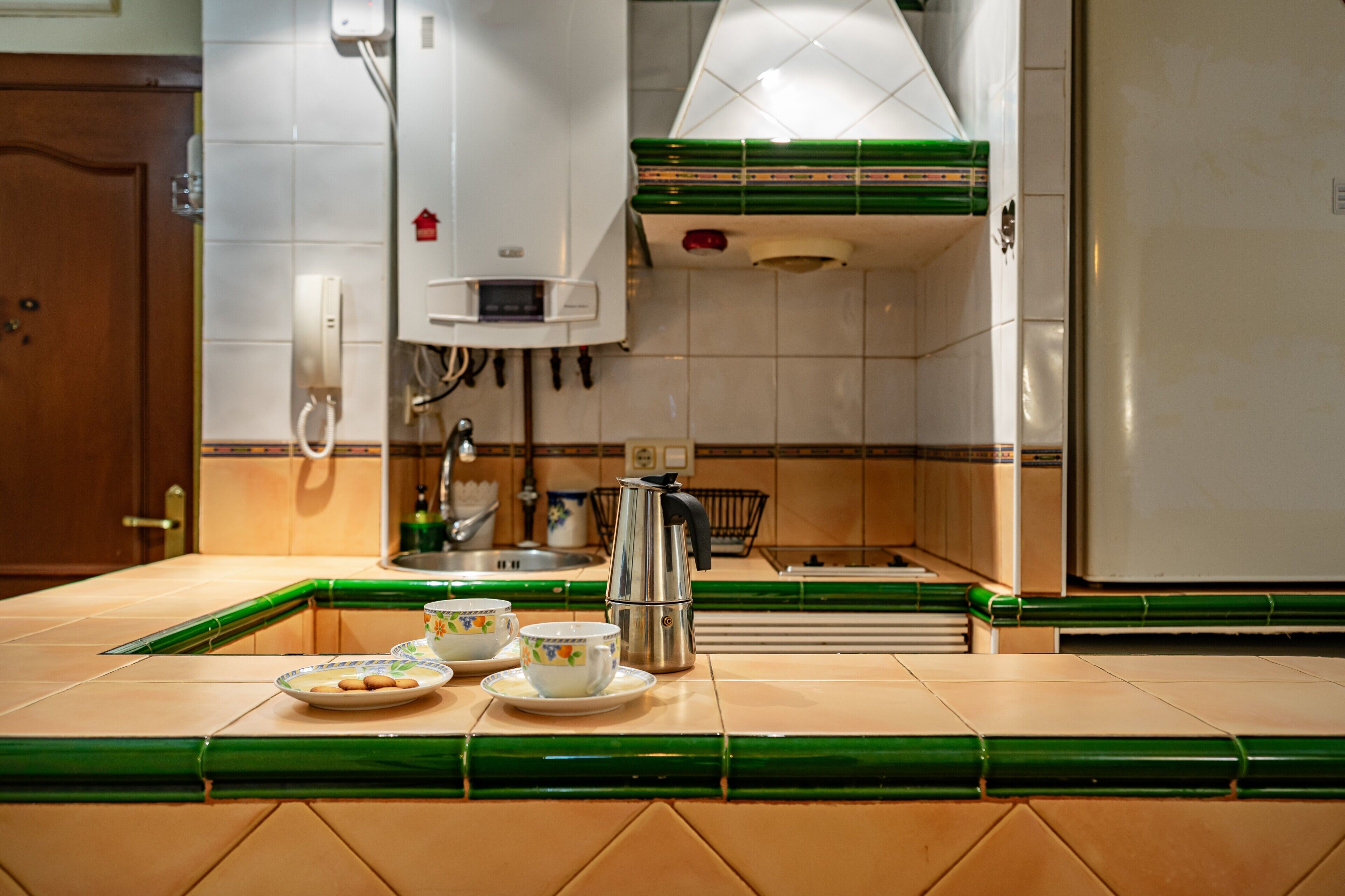 Frigorífico, microondas, horno y placa de cocina