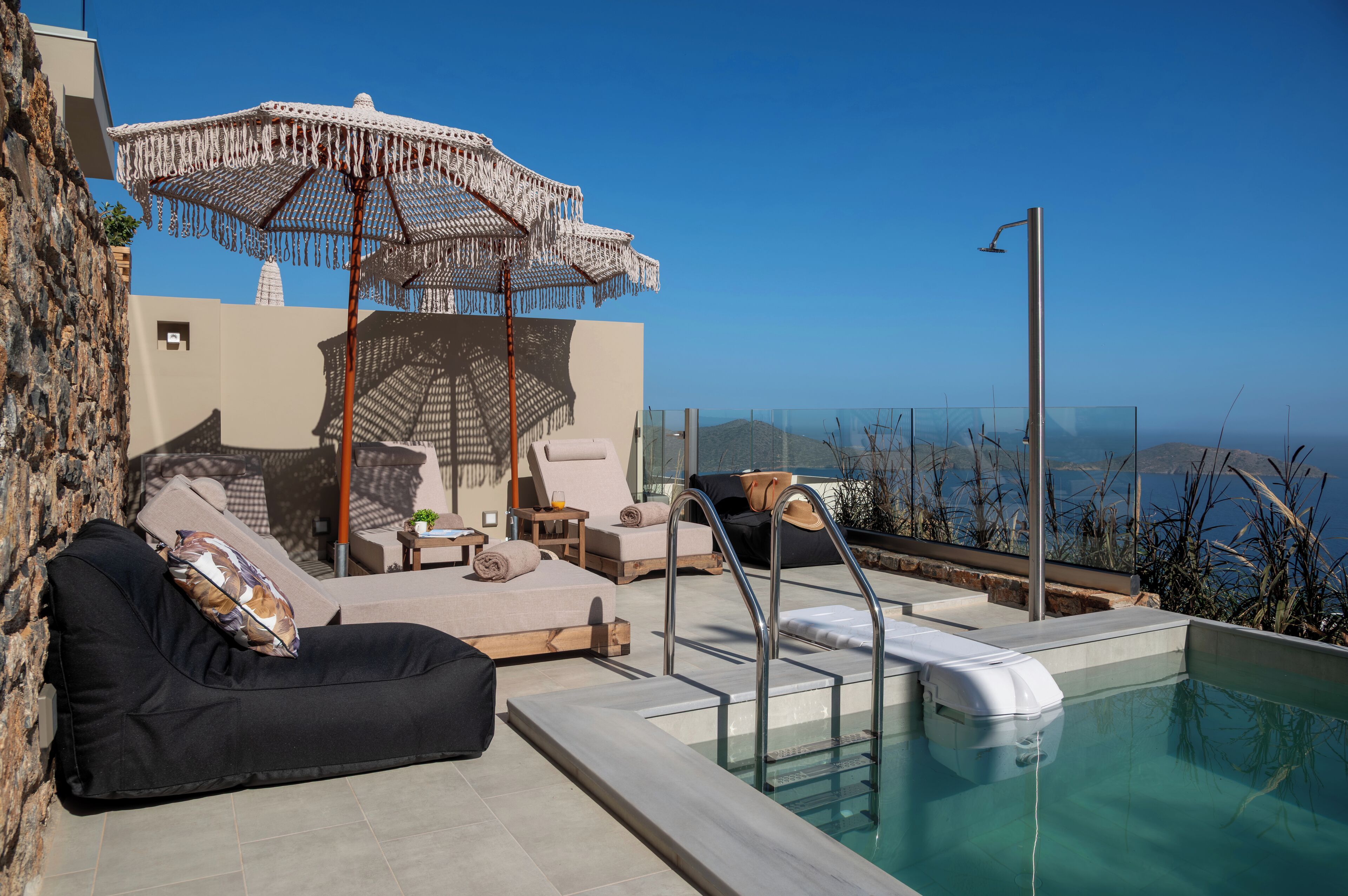 Luxe villa, privézwembad, uitzicht op zee | Terras