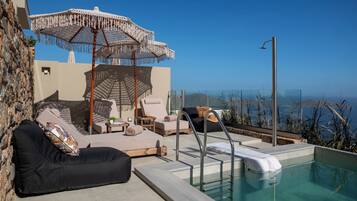 Luxe villa, privézwembad, uitzicht op zee | Terras