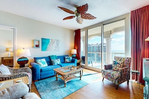 TV, offices - Gorgeous Resort Condo with Gulf Views, Shared Hot Tub, Pools, & Gym (Pensacola Beach)