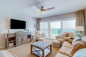 TV, offices - Playing Hooky, Islander E 7012 | Elegant oceanfront condo with pool & gym access (Fort Walton Beach)