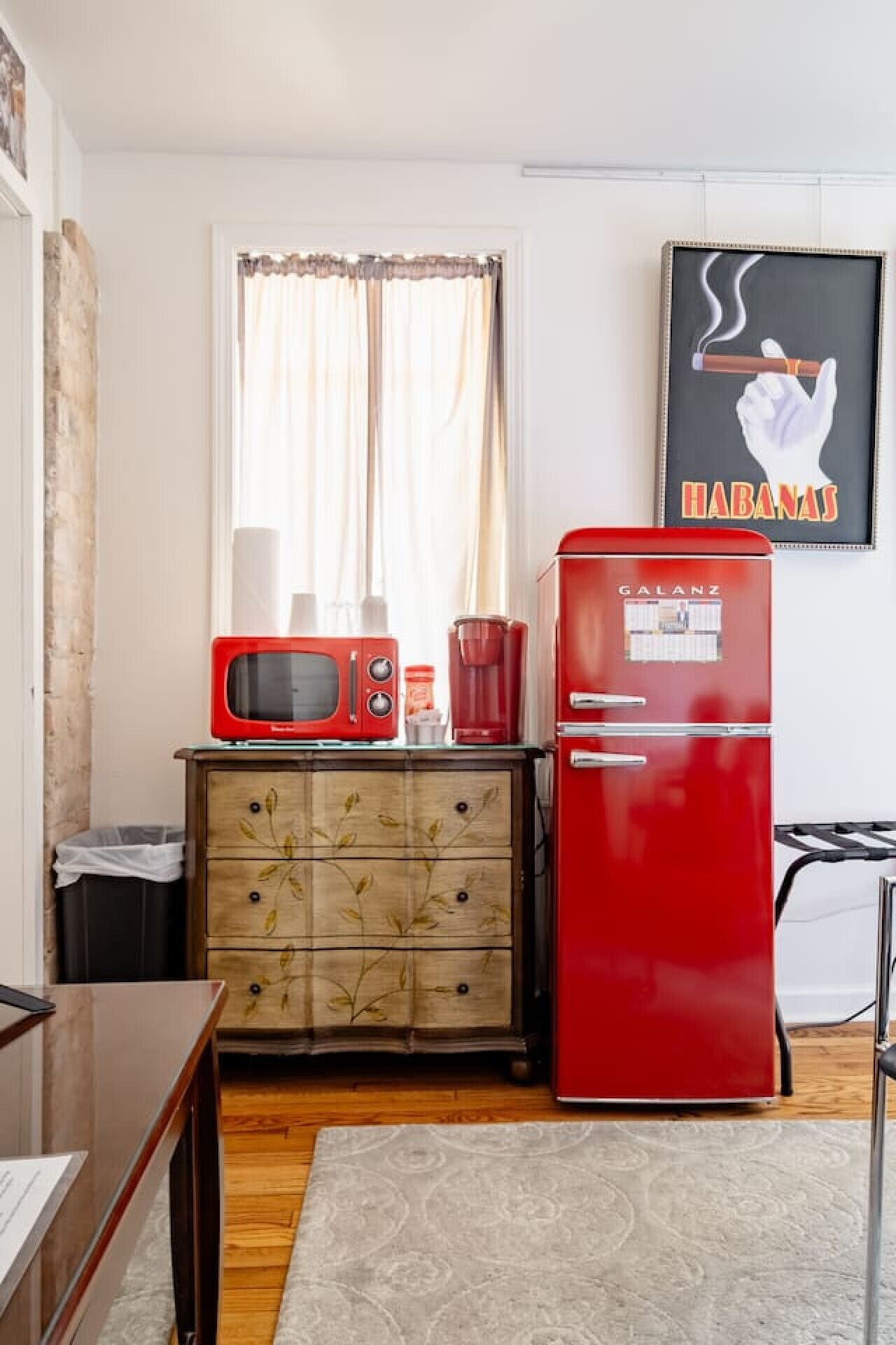 Fridge, microwave, coffee/tea maker