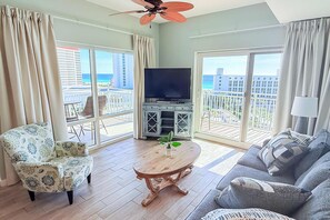 TV - Ocean-view condo with wraparound balcony, W/D, pool, & hot tub (Miramar Beach)