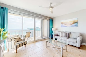 TV - Ocean-view condo with pool, scenic balcony, open layout, W&D, & central AC (Miramar Beach)