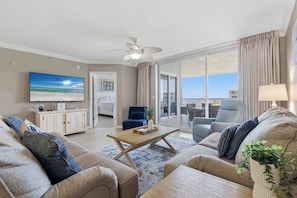 TV, offices - Destin West Bayside Heron 605 - Bayfront condo steps to beach with waterfront balcony, pool, & lazy river (Fort Walton Beach)
