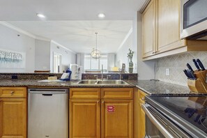 Fridge, microwave, oven, stovetop - Gulf Front Condo Pools Onsite, Nearby Activities, Shops, Restaurants (Fort Walton Beach)