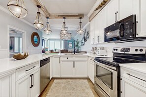Fridge, microwave, oven, stovetop - Gulf-front condo with balcony and access to pools, hot tub, gym, & private beach (Miramar Beach)