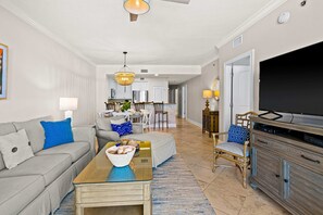TV, offices - Third Floor Oceanfront Condo with Ocean View, Shared Pool, W&D, and Fast WiFi (Fort Walton Beach)