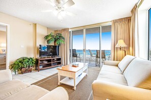 TV, offices - Third-floor, oceanfront condo with pool, hot tub & fast WiFi (Fort Walton Beach)