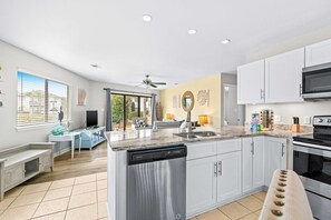 Fridge, microwave, oven, stovetop - Ground Floor Condo with Onsite Pool View & Access, Patio, Central AC, & WiFi (Miramar Beach)