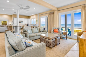 TV, offices - Gulf-front home with direct beach access, Gulf views, yard, & deck (St. George Island)