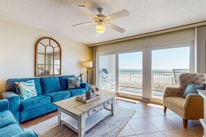 TV, offices - Gulf-front condo with balcony, ocean view, W&D, pool, & fitness room (Fort Walton Beach)
