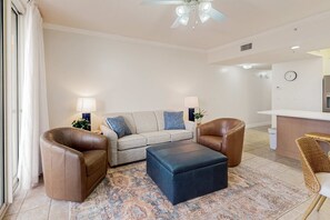TV, offices - Gulf front condo with furnished patio, pool, fitness room, boardwalk to beach (Fort Walton Beach)