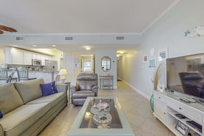 TV, offices - Waters Edge 201-Spacious 2nd floor condo on Okaloosa Island with Gulf-front pool, Beach service, & Gym (Fort Walton Beach)