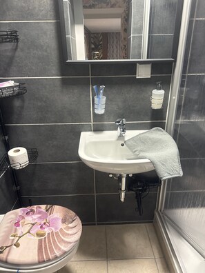 Een douche, een haardroger, handdoeken