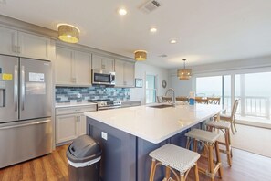 Fridge, microwave, oven, stovetop - Spacious & updated waterfront home w/ decks, beach views & private boardwalk (Cape San Blas)