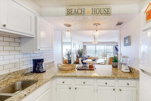 Fridge, microwave, oven, stovetop - Gulf-front condo on bike path with beach views, outdoor pool, tennis & gym (Miramar Beach)