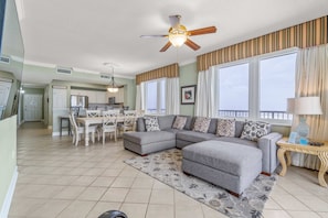 TV, DVD player, offices - Sixth-floor Gulf-front condo with water views, pool, hot tub & covered parking (Navarre Beach)