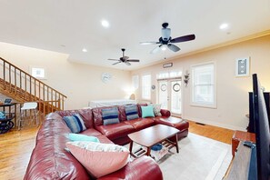 TV, DVD player, table football, offices - Dog-friendly home with balconies, foosball, pool access, & W&D - steps to beach (Panama City Beach)