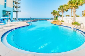 Pool - Sun-soaked oceanfront escape with pool, hot tub, central AC, & tennis court (Panama City Beach)