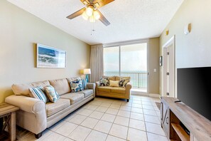 TV, offices - Sun-soaked oceanfront escape with pool, hot tub, central AC, & tennis court (Panama City Beach)