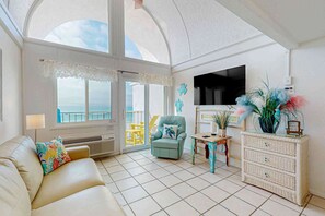 TV, offices - Dog-friendly beachfront condo with pool, hot tub, AC, & Gulf views (Panama City Beach)