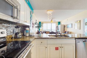 Fridge, microwave, oven, stovetop - Majestic Sun A913 | Beachfront Condo with Views! (Miramar Beach)