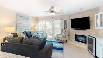 TV, fireplace, offices