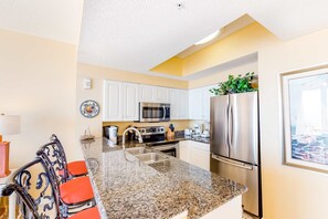 Fridge, microwave, oven, stovetop - Majestic Sun A307 | Beachfront Condo, Gulf Views! (Miramar Beach)
