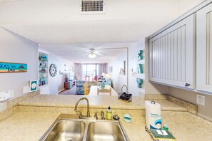 Fridge, microwave, oven, stovetop - Beachfront condo with unspoiled Gulf views, pool, & direct beach access (Panama City Beach)