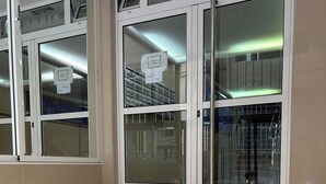 A set of marble steps leading to a glass door entrance with a metal handle. - Miguel Rosas (Las Palmas de Gran Canaria)