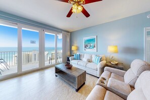 TV, offices - Beach home with balcony Gulf views & shared pool/hot tub (Panama City Beach)