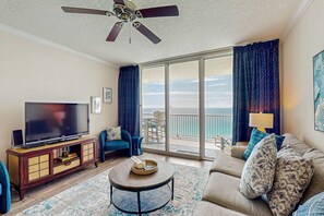 TV, offices - Modern, Gulf-front condo with pool, hot tub & high-speed WiFi (Panama City Beach)