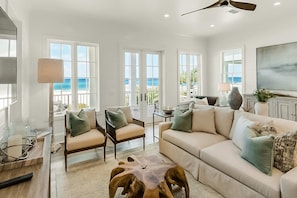 TV - Spacious Gulf-front getaway with beach access, balcony views, a pool, & more (Panama City Beach)