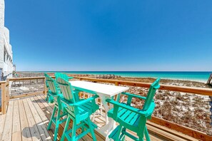 Outdoor dining - Three-Story Beachfront Gem w/ a Private Balcony, Ocean View, & Full Kitchen (Navarre Beach)