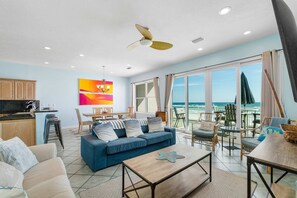 TV, offices - Beachfront townhome with ocean views, 2 balconies, W/D, & AC - dog-friendly (Pensacola Beach)