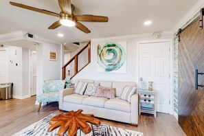 TV, offices - Beachfront condo in gated resort with pools, lake access, fast WiFi & patio (Panama City Beach)