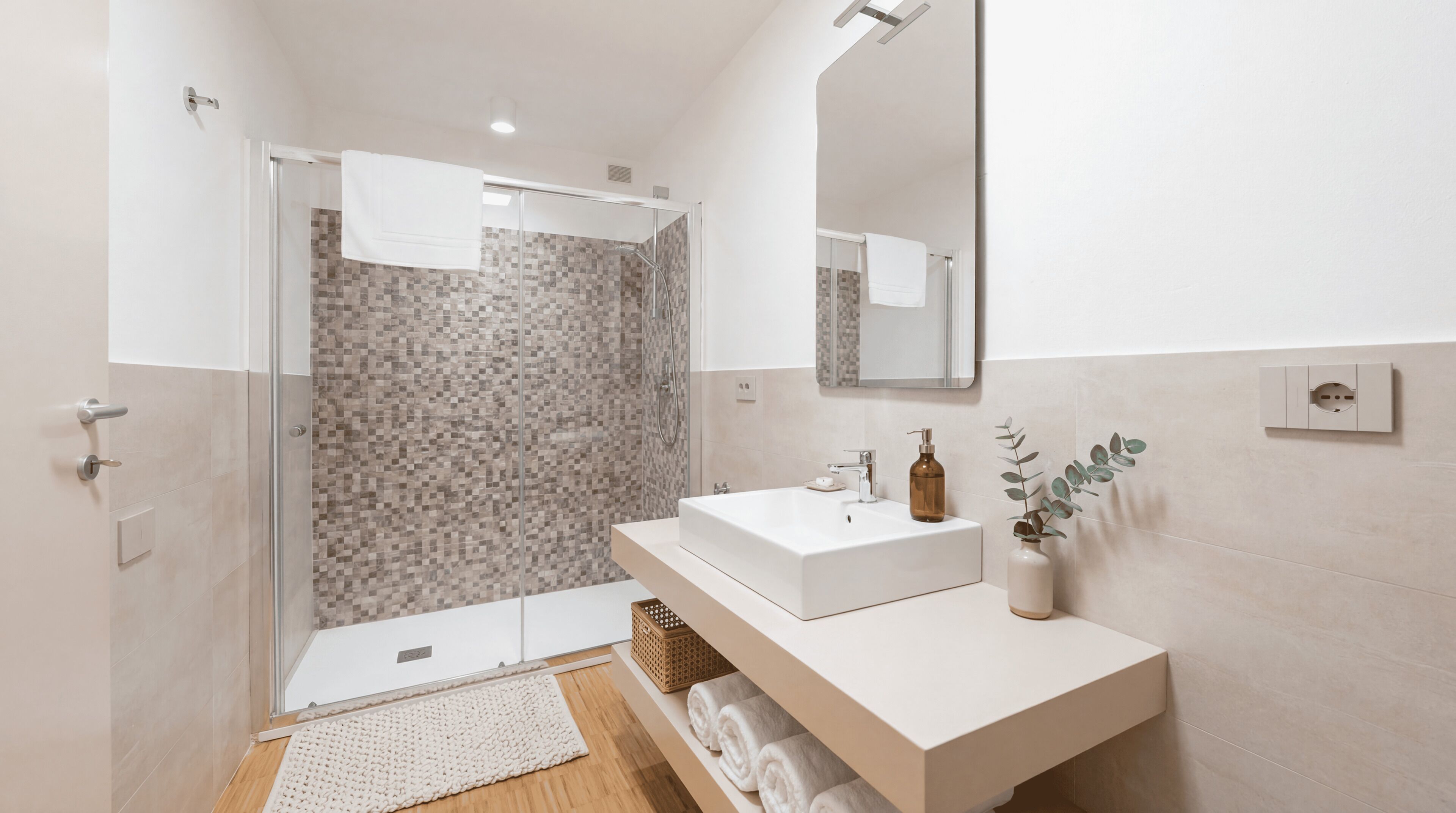 Shower, eco-friendly toiletries, hair dryer, bidet