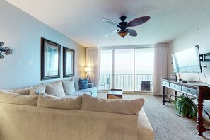 TV, offices - Oceanfront Condo with Views, Beach Access, Pool & Hot Tub at Majestic Beach Resort (Panama City Beach)