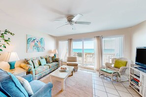 TV, offices - 3rd-floor beachfront condo with Gulf views, outdoor pool, balconies, W/D, & AC (Panama City Beach)