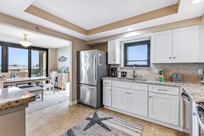 Fridge, microwave, oven, stovetop - Fourth-floor condo with Gulf views, outdoor pool, & tennis court (Destin)